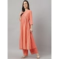 thumbnail image 5 of Janasya Indian Women's Peach Georgette Foil Print Kurta with Palazzo and Dupatta, 5 of 10