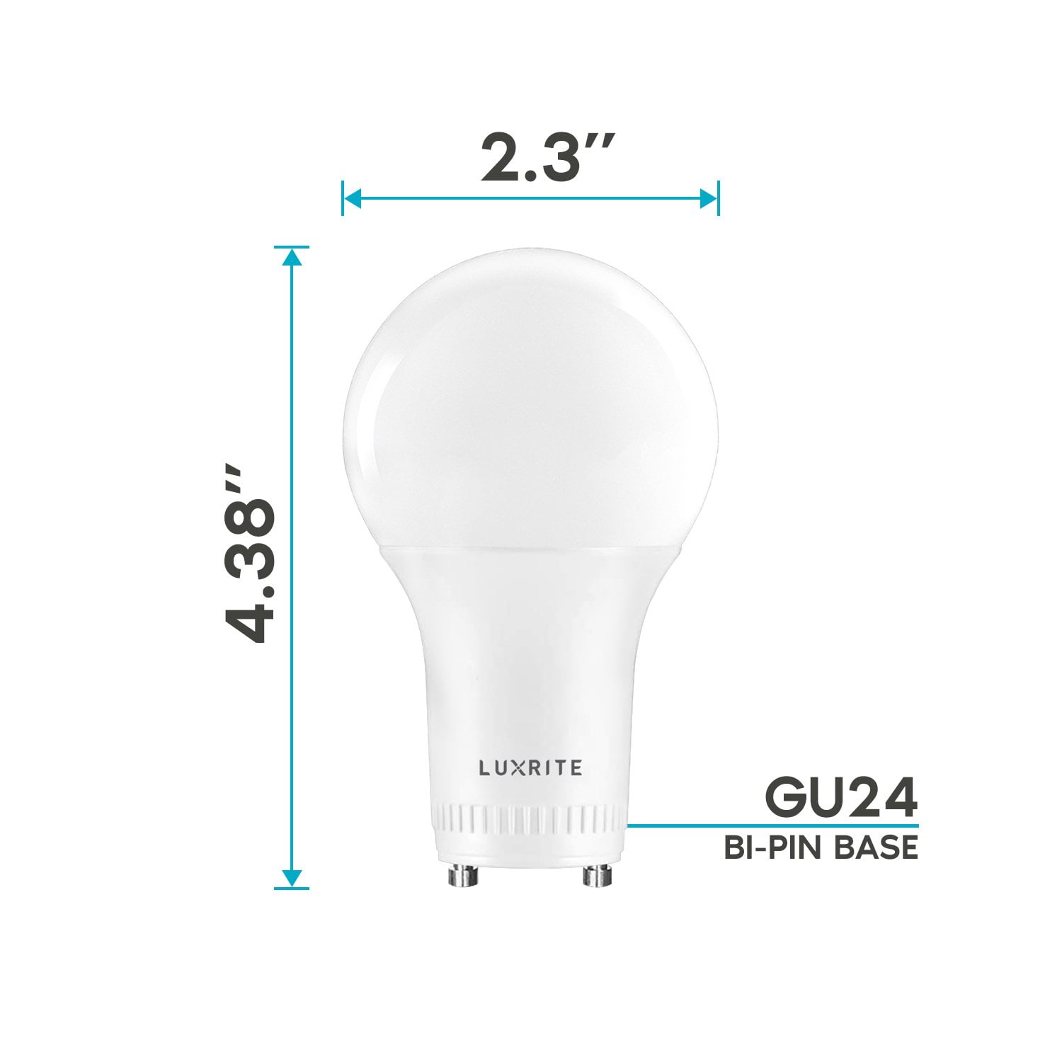 Luxrite A19 Dimmable LED Light Bulb, 60W Equivalent, 4000K Cool White, GU24, 4-Pack