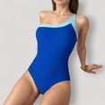thumbnail image 3 of Women's One Shoulder One Piece Swimsuit with Asymmetrical Neckline and Contrast Trim Design - X Large, Blue, 3 of 5