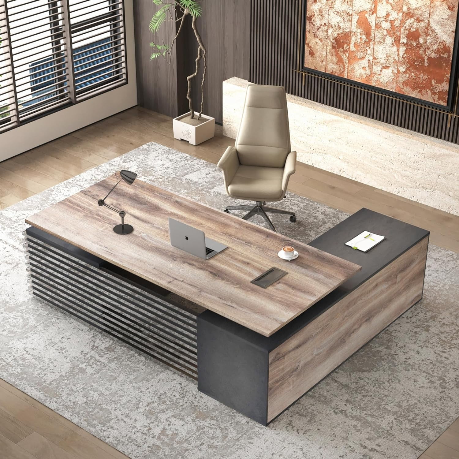 Vivvoo 78.74inch L Shaped Adjustable Executive Standing Desk with Cabinet Drawers