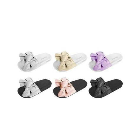 Bebe 2329438 Girls Pcu Slide with Glitter Mesh Upper & Bow - Case of 36
