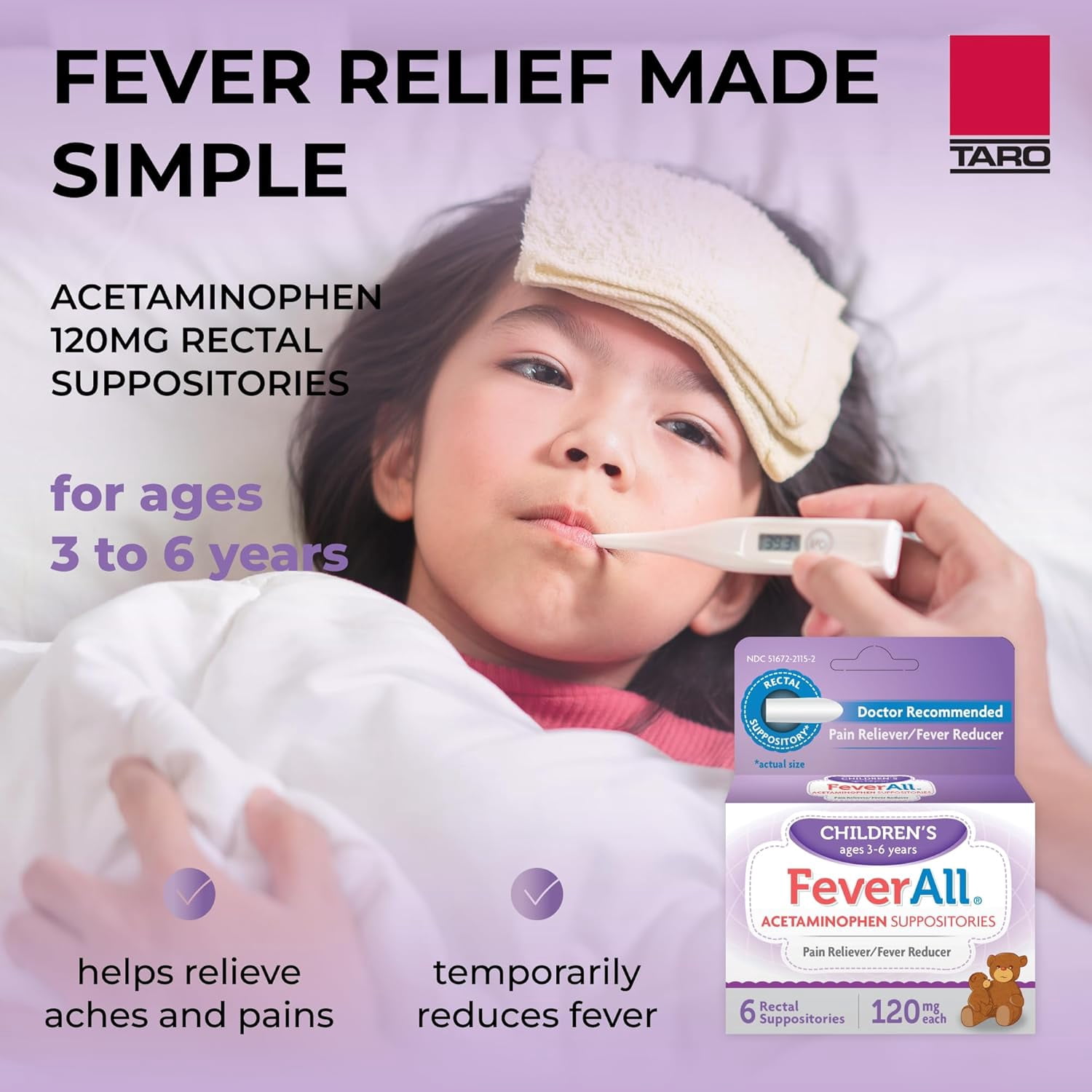 Feverall Infant Acetaminophen Suppositories 6 Rectal Suppositories 120 mg Each Pain Reliever/Fever Reducer. Paraben Free, No Artificial Colors or Other preservatives. Ages 3-6 Years