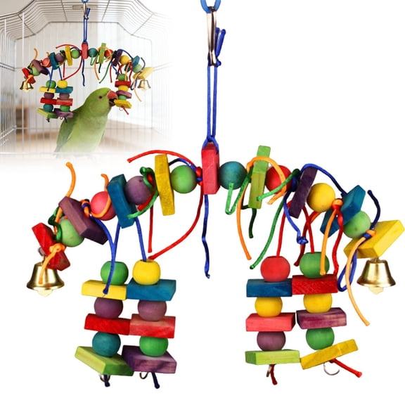 Colorful Wooden Beads Parrot Chew Toy, Beak Grinding Cage Toy for African Grey & Medium Large Parrots
