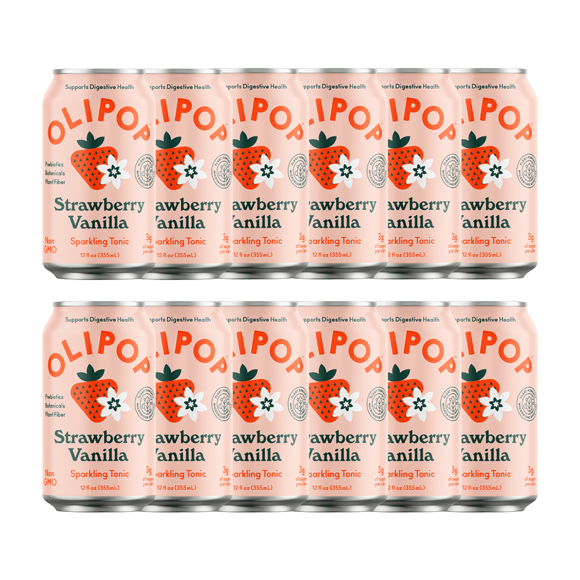 OLIPOP Strawberry Vanilla, A New Kind of Soda, 12 fl oz (12 pack