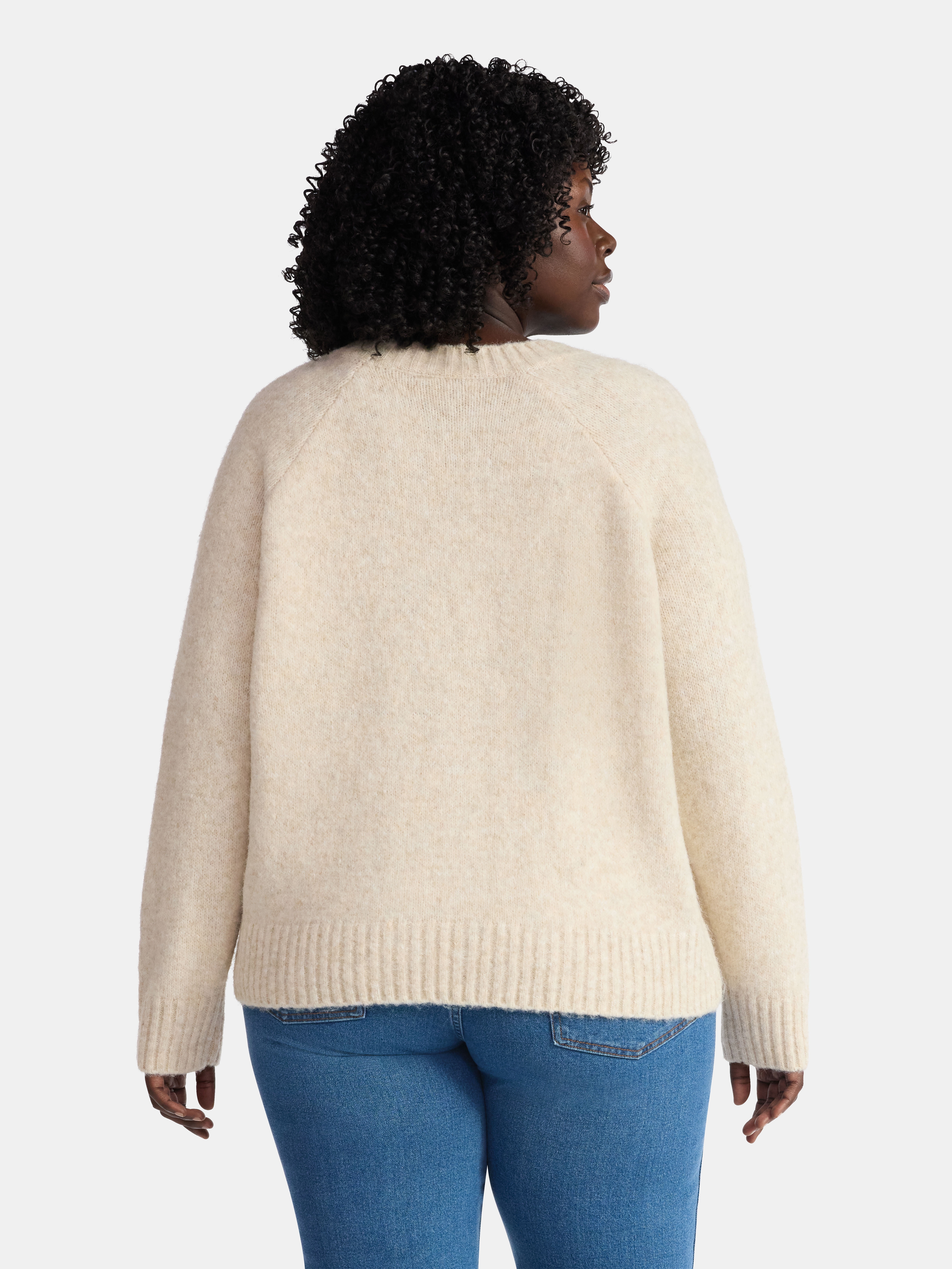Terra & Sky Women’s Plus Bow Stitch Crewneck Sweater, Lightweight, Sizes 0X-5X