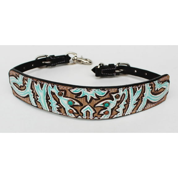 Western Leather Wither Strap Breast Collar Tooled Show Tack Turquoise 105M80223