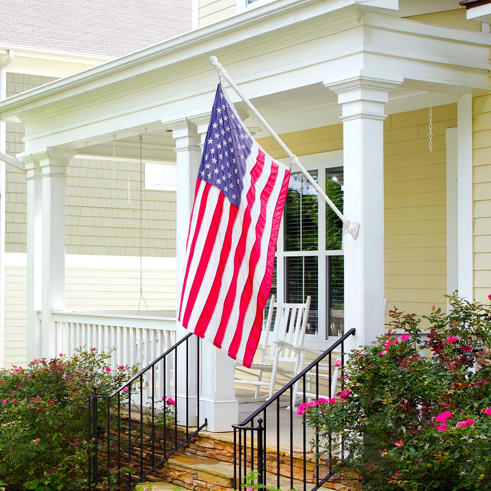 FIASON 1 Pack 5 FT White Stainless Steel Tangle Free Wall-Mounted Flag Pole with Upgraded Bracket, Flag Pole Kit for Outside House, Residential or Commercial for American Flag (Without Flag)