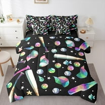 Feelyou Kawaii Baseball Print Bedding Comforter Set 7-Piece, Cartoon Stars Seashell Fish King Bedding Sets, Cute Cartoon Reversible Bed Sheets, Super Cozy Room Decor