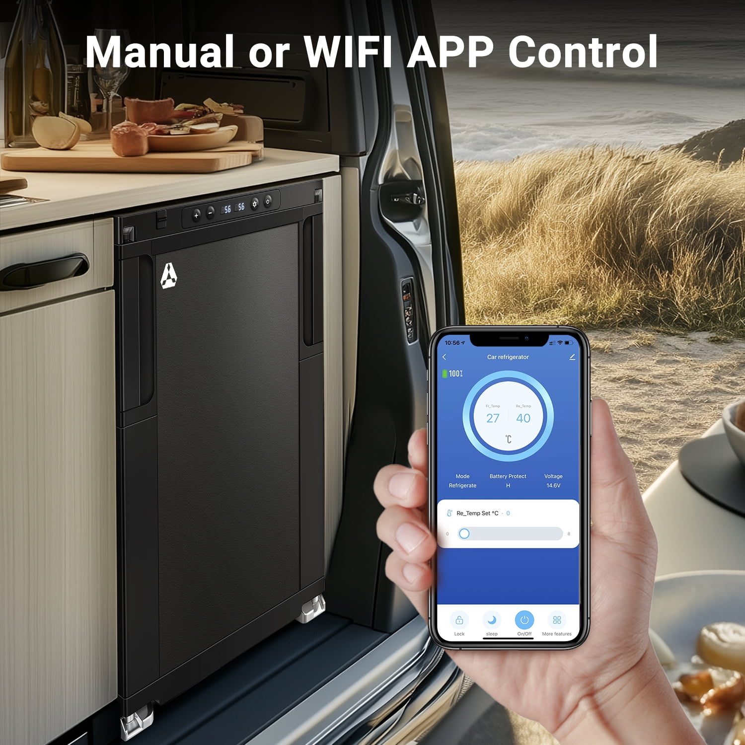 Aobosi Upgraded 12 Volt Car Refrigerator, 50L(1.76cu.ft) RV Fridge and Freezer, RV Refrigerator APP Control with Lock, (-4℉-46℉) Fridge Freezer 12/24V DC for Truck, RV, Camping, Travel