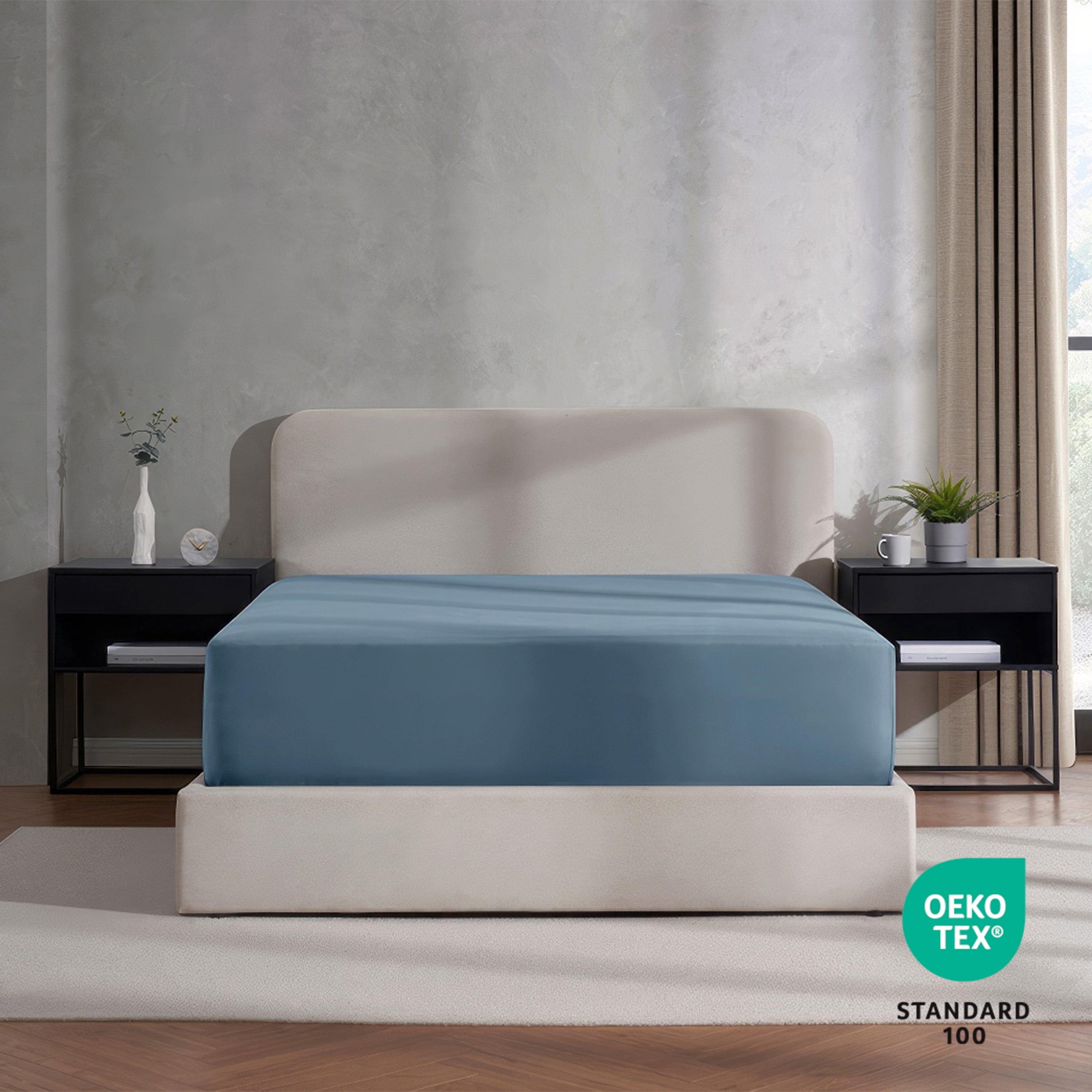 Lammaloe 2 Pack Extra Deep Pocket King Fitted Sheet Only, Fits 18" to 24" Mattress, Soft Microfiber Fitted Bed Sheet, Stone Blue