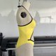 thumbnail image 5 of Traje de baño de una pieza para mujer, conjunto de bikini para mujer, traje de baño de poliéster de color liso con cuello colgante, espalda descubierta y tirantes finos., 5 of 9