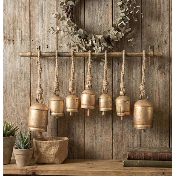 Handmade Brass Bells Wall Hanging | Rustic Farmhouse Decor