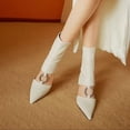 thumbnail image 1 of Botines con punta en pico para mujer, diamantes de imitación recortados, hebilla cuadrada redonda, tacones altos, cuero, negro, blanco, nuevos, cómodos, 202235 Gao Jinjia LED, 1 of 1