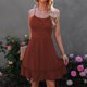 thumbnail image 2 of Vestido liso sin mangas con cuello redondo y cuello redondo de playa informal de verano para mujer Fridja  hjkh5118, 2 of 7