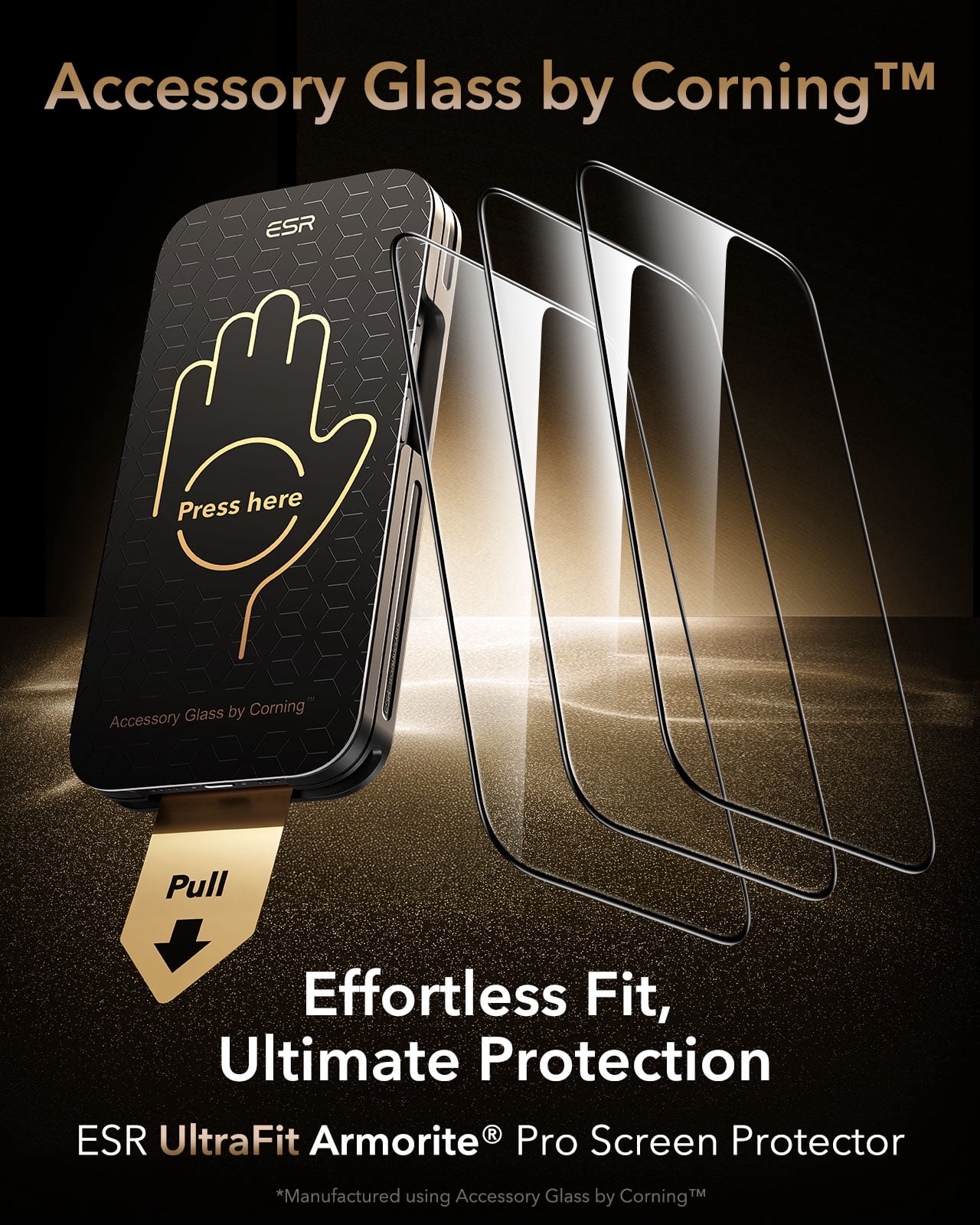 ESR Accessory Glass by Corning™ 3 Pack 9H+ Screen Protector Compatible with iPhone 17/iPhone 16 Pro, with AR Anti-Reflective Technology, Military Grade Shatterproof & Durable with UltraFit Tray