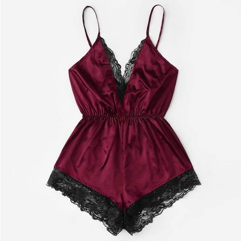 Lolmot Lace Bodysuit for Women Teddy Lingerie Sexy One Piece Mini V-Neck  Fashion Bodysuit Babydoll Naughty Lingerie Nightwear