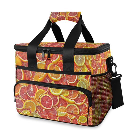 Bright Orange and Lemon Insulated Lunch Bag 15L Cooler Box for Women Men Work Camping Beach Travel