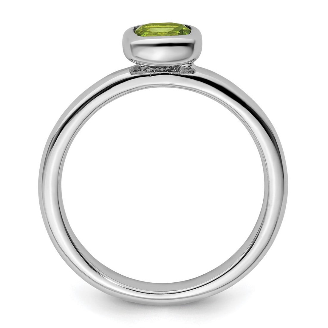 925 Sterling Silver Bezel Polished Stackable Cushion Cut Peridot Ring Size 9 Stackable Ring for Women