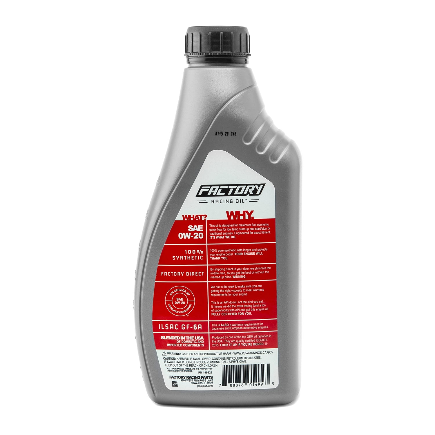 Factory Racing Parts SAE 0W-20 Full Synthetic 4.5qt Oil Change Kit Compatible with Toyota Camry, Rav4, Highlander, Avalon (Hybrid), Venza