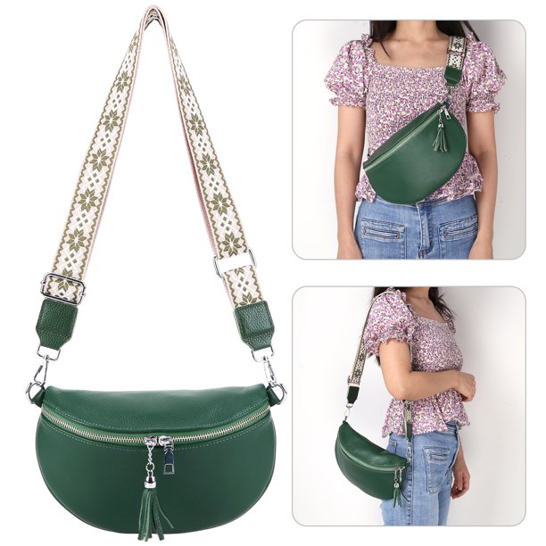 Bolso Con para Mujer Bolso Pecho Versátil Bolso Holgado Cuero Genuino (verde)