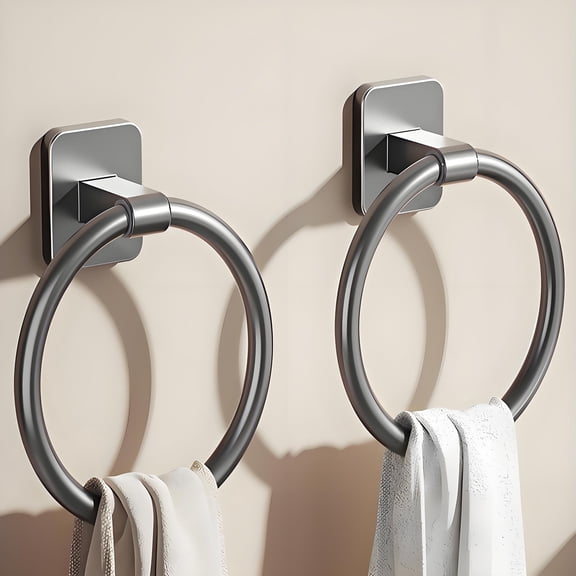 ASTOTSELL 2 Pack Towel Ring - Thickened Space Aluminum Towel Holder, Towel Racks for Bathroom, Modern Round Towel Hanger Wall Mounted -Gunmetal Gray