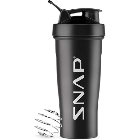 

Snap Supplements Protein Shake Bottle Gym Powder Bottle with Blender (Black 30 OZ)