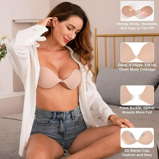 Strapless Sticky Bra Invisible Sticky Boobs Silicone Adhesive Bra Backless  Pushup Lift Bra Cups Stick on Bra for Women