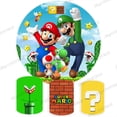 thumbnail image 2 of Fondo redondo con cubiertas redondas de Super Mario, decoración para fiesta de cumpleaños de niños, fondo con forma de cilindro de dinosaurio y princesa, 2 of 4