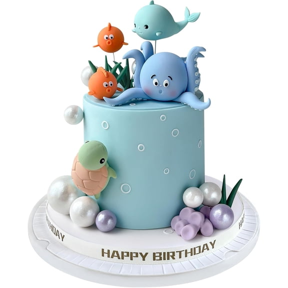 17 PCS Under the Sea Cake Decorations Ocean Animals Cake Topper with Cake Balls Decorations for Under the Sea Theme Boys Girls Baby Shower Birthday Party Supplies