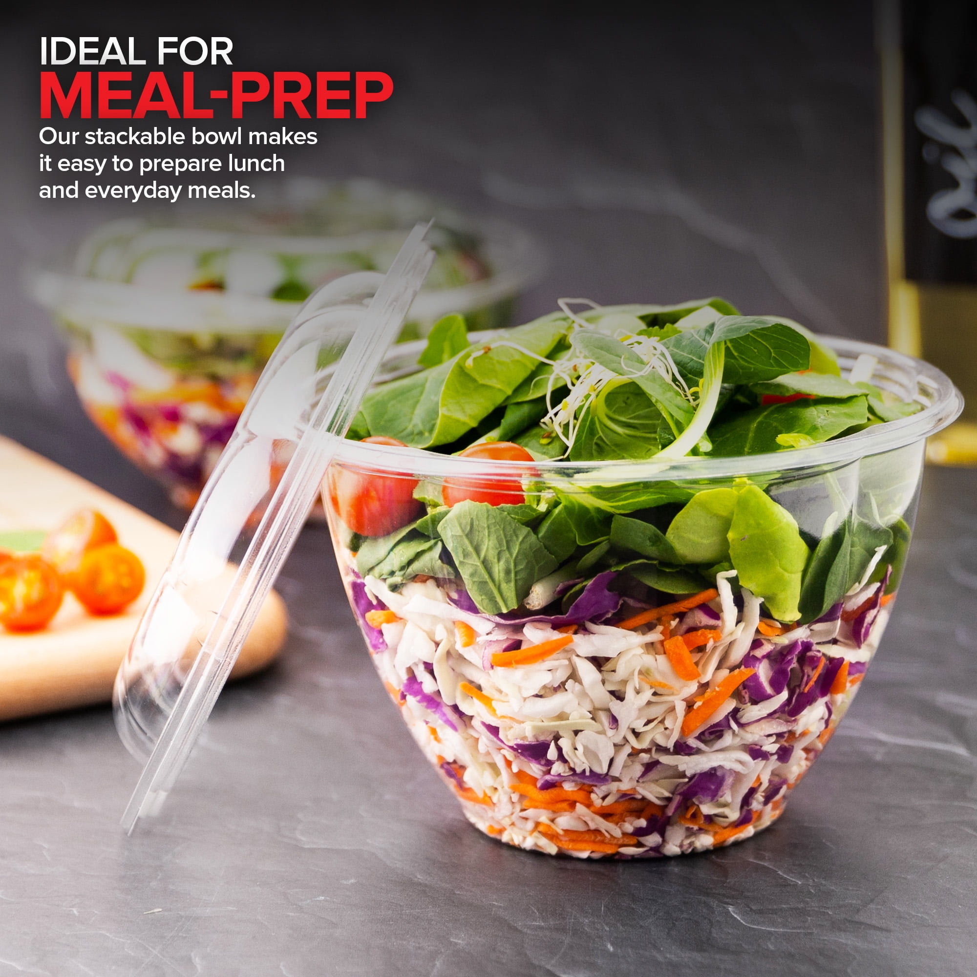 50 ct.160 oz. Disposable Plastic Salad Bowls & Lids Storage, Takeout,  Restaurant