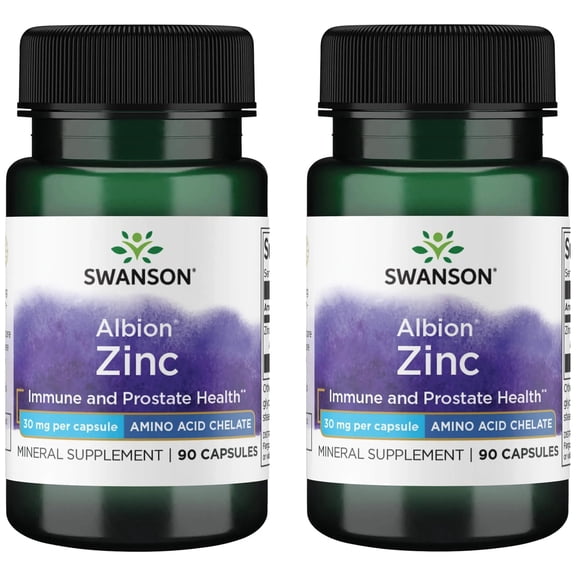 Swanson Albion Chelated Zinc Glycinate 30 Milligrams 90 Capsules (2 Pack)