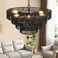 thumbnail image 6 of 20" Rustic 4-Tier Black Hemp Rope Pendant Light Chandelier with 6 E12 Sockets, Handmade Tiered Boho Ceiling Light Fixture for Dining Room, Kitchen, or Foyer (Bulb Not Included), 6 of 8