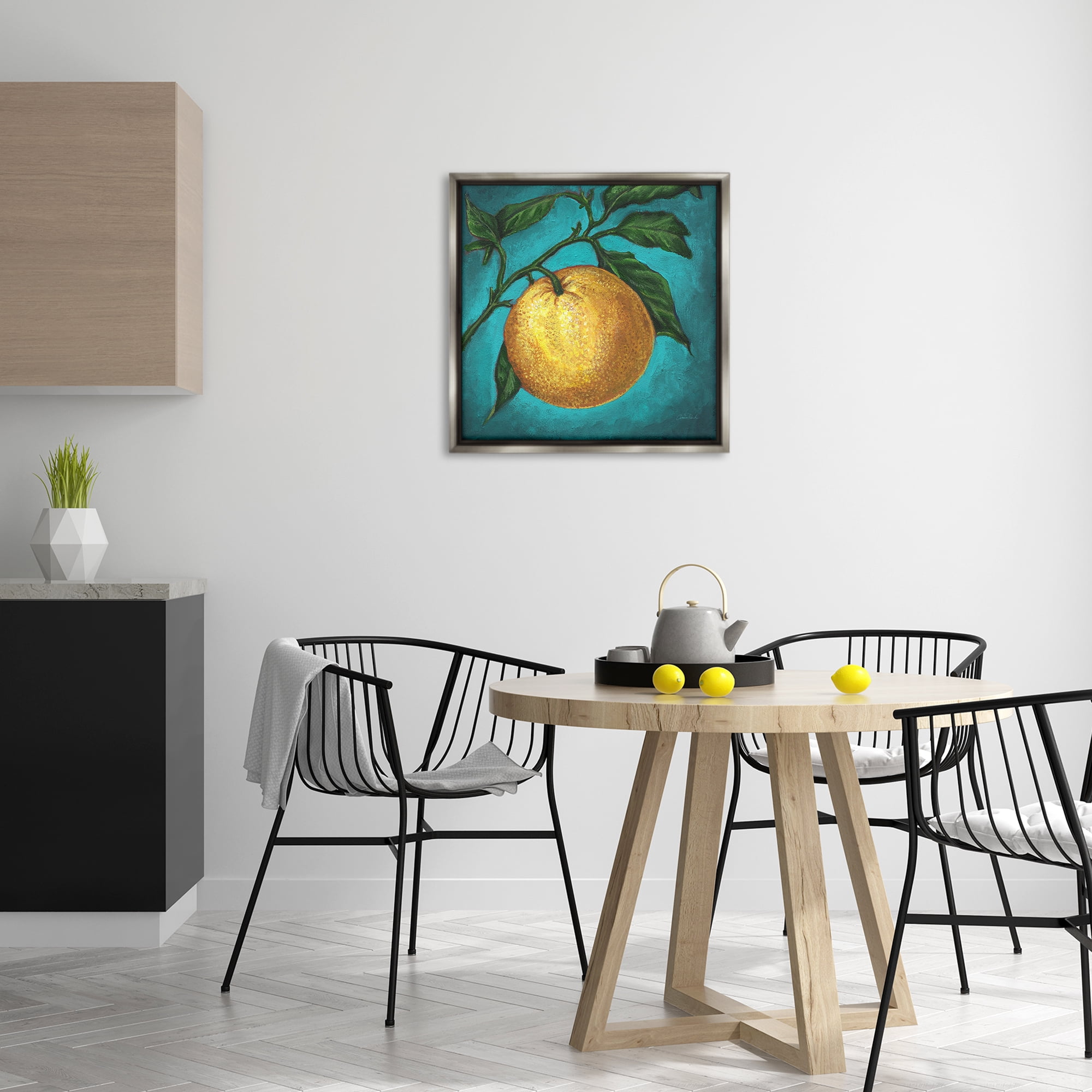 Stupell Industries Citrus Fruit on Branch Food & Beverage Painting Gray Floater Framed Canvas Art Print Wall Art, 25 x 25
