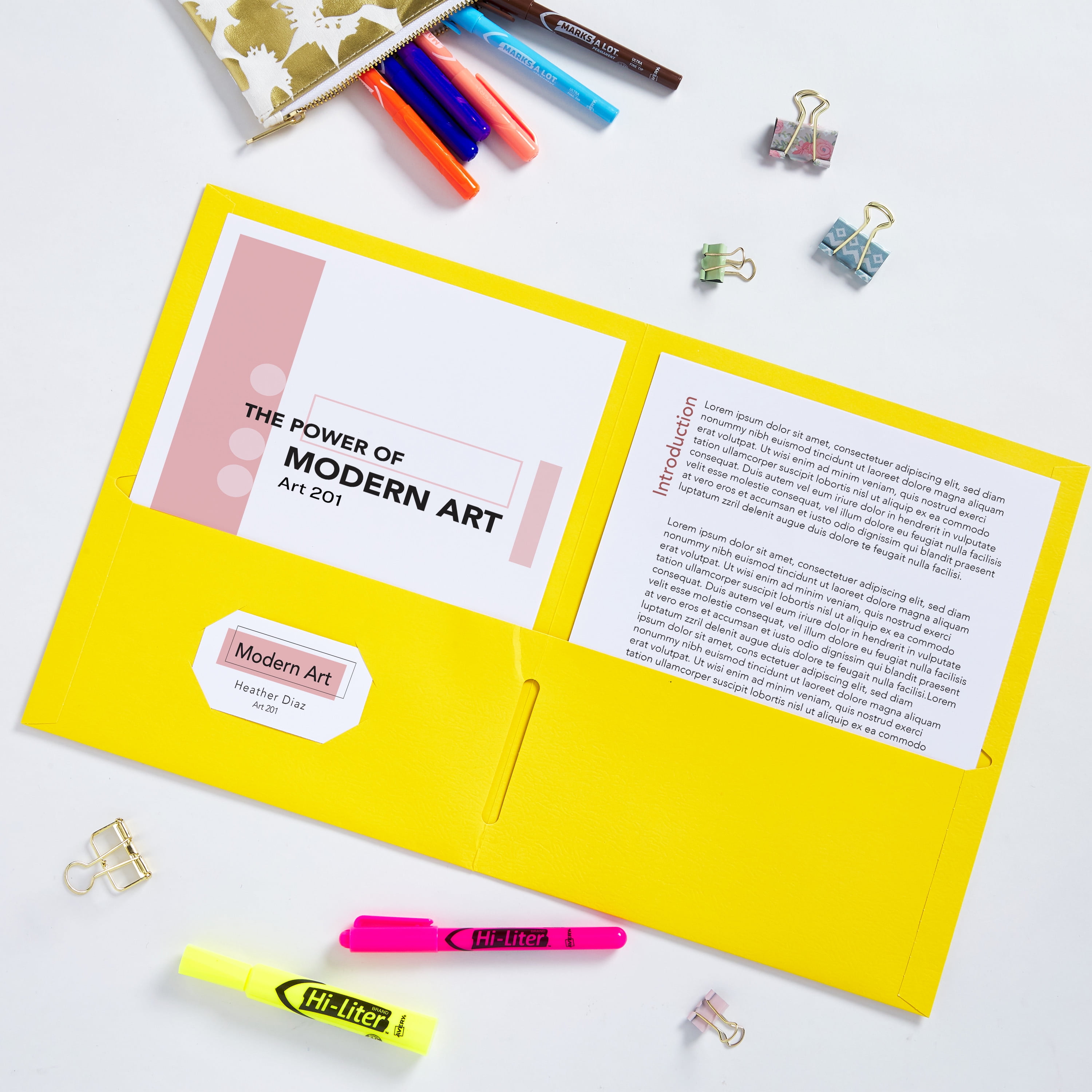 Avery Two Pocket Folders, Holds up to 40 Sheets, Business Card Slot, 25 per Pack, 2 Packs, 50 Yellow Folders Total (01674)