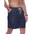 thumbnail image 4 of GIRUNS Men's Linen Shorts Casual Summer Beach Drawstring Elastic Waist Shorts with Pocket Navy Blue XL, 4 of 7