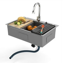 ModFusion 33″×22″ Stainless Steel Sink with 9 Accessories, 360° Pull-Down Faucet, Sound Dampening, Undermount Single-Bowl Workstation, Strainer, Stylish Kitchen Prep for Homes RVs Commercial, Silver