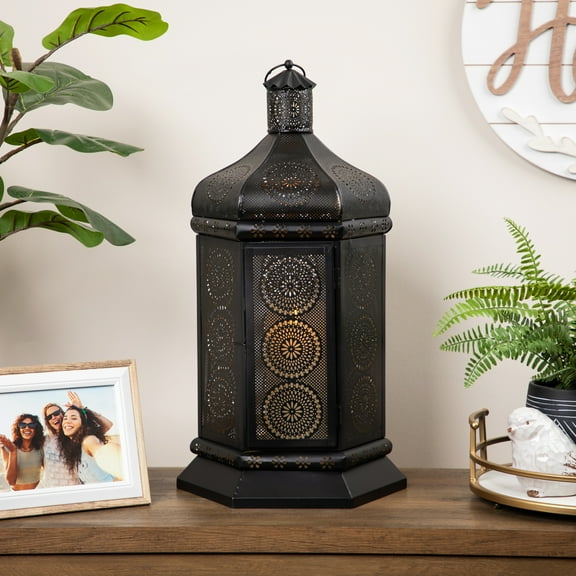 Northlight Moroccan Style Pillar Candle Table Lantern - 21.5" - Black and Gold
