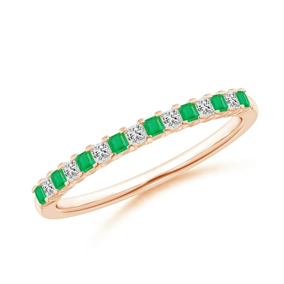 ANGARA Natural Square Emerald and Princess Diamond Semi Eternity Wedding Ring in 14K Rose Gold for Women (Size-1.5mm) | May Birthstone, Anniversary, Jewelry Gift for Women | Natural Emerald Ring