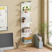 Fairy 5-Tier White Vertical Floating Shelves with LED Accent Light, Wall Mounted Storage Organizer for Small Spaces