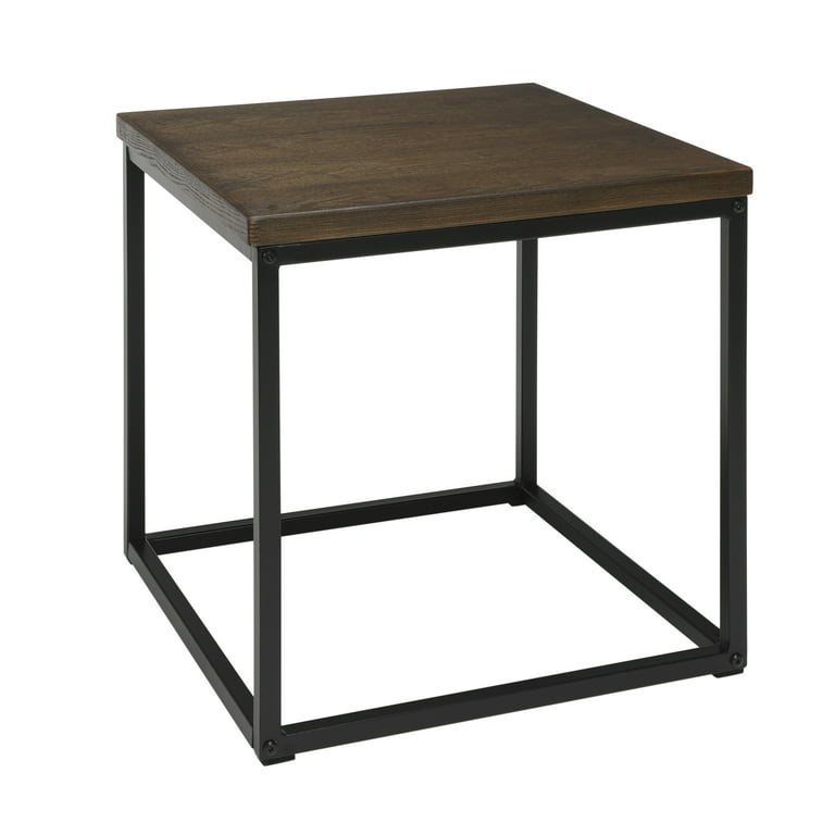 OFM Industrial Modern Wood Top/Metal Frame Side Table, in Black