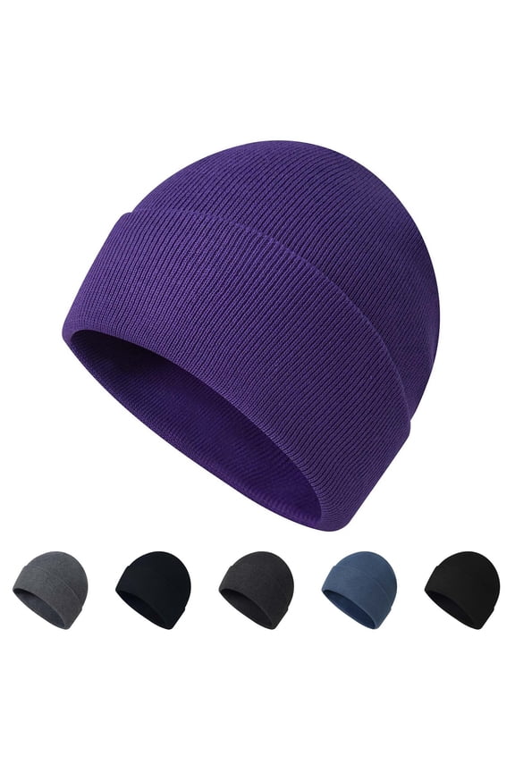 Wool Beanie Hat for Men Women Black Acrylic Thermal Thick Polar Fleece Snow Skull Cap for Men and Women One Size