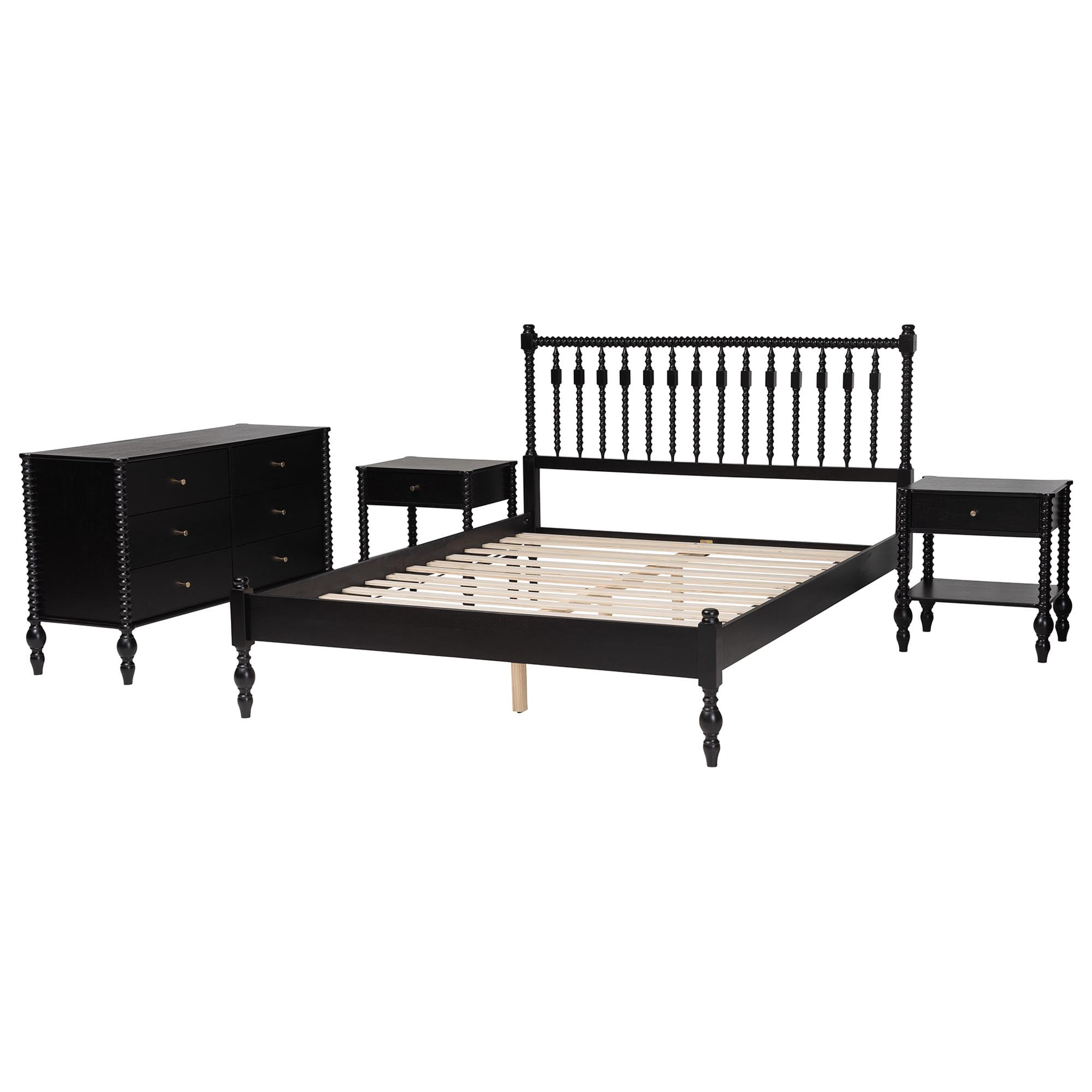 Baxton Studio Denita Farmhouse Bedroom Set, Full, 4-Piece, Black
