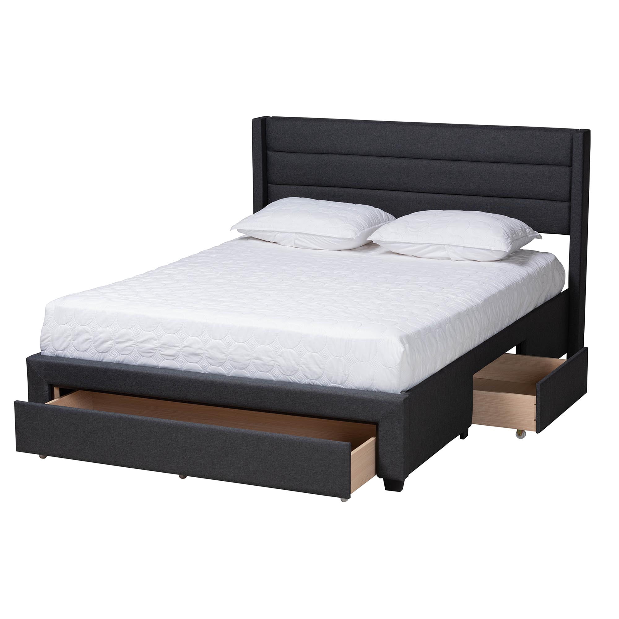 Baxton Studio Braylon Mid-Century Modern Transitional Charcoal Grey Fabric and Dark Brown Finished Wood Queen Size 3-Drawer Storage Platform Bed
