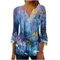 thumbnail image 2 of Viluyesy V-Neck T-Shirt for Womens 3/4 Sleeves Shirt Tops Fold Button Loose Blouse Multicolor Size L, 2 of 5