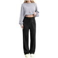 thumbnail image 2 of LEWKW Womens Novelty Tracksuit Sets Letter Print Crop Sweatshirt & Sweatpants Outfits Funny Graphic Slogan Casual Warm Fleece Matching Sweatsuits, 2 of 4