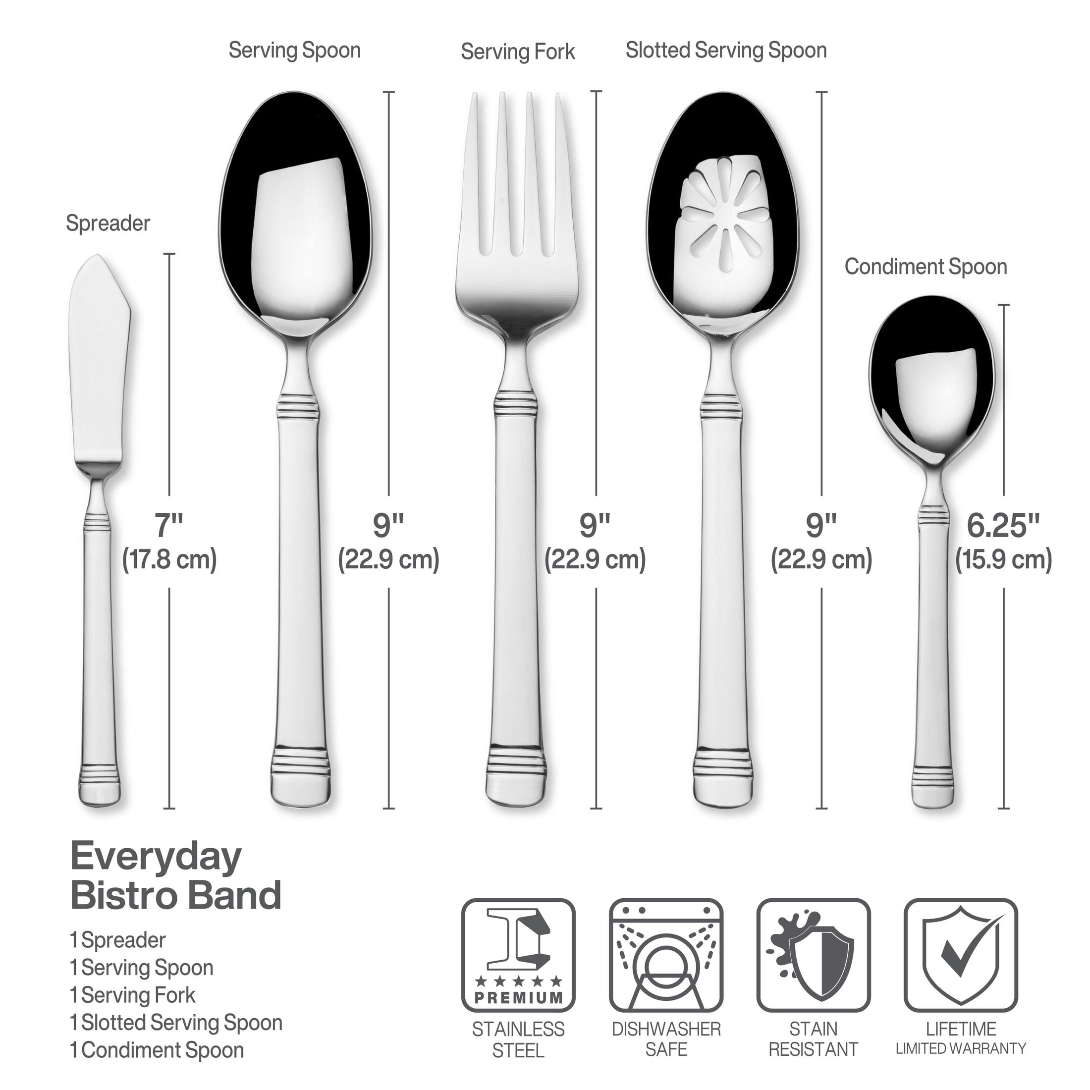 Fitz and Floyd Everyday Bistro Band 45-Piece Forged Stainless Steel Flatware Set, (Service for 8)