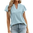 thumbnail image 2 of SELONE Womens Tops Dressy Casual Plus Size Short Sleeve Tops Blouses Regular Fit T Shirts Pullover Tees Tops Solid T-Shirts V Neck Tops Casual Blouses Easy Care Soft Breathable Pullover Light Blue M, 2 of 9