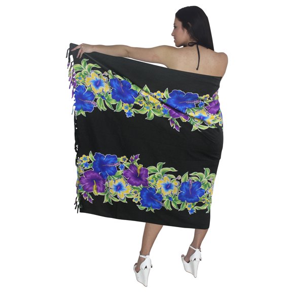 HAPPY BAY Women's Swimwear Summer Wraps Beach Bikini Vacation Swim Cover up Pareos Long Beachwear Sarong Coverups for Women One Size Black_P957