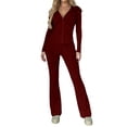 thumbnail image 2 of 2 Piece Tracksuit For Women, Zip-Up Cropped Hooded Jacket, Soft Flared Pants, Fall Slim Fit Casual Lounge Set S-XL, 2 of 6