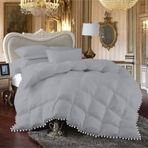 DNG Creations 3 Piece Pom Pom Box Design Comforter 550 GSM All Season White Vintage Pom-Pom Fringe ( Twin/Twin XL Size ) 100% Egyptian Cotton, Solid Silver Colour